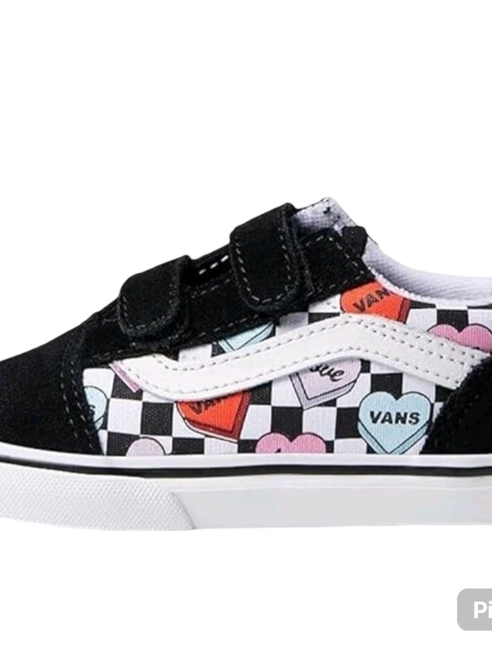Vans Kids Old Skool Hearts Checkerboard Velcro Sneakers - Toddler 4C